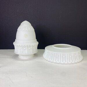 Vintage Acorn Light Shade Set With Decorative Ring White Satin Glass